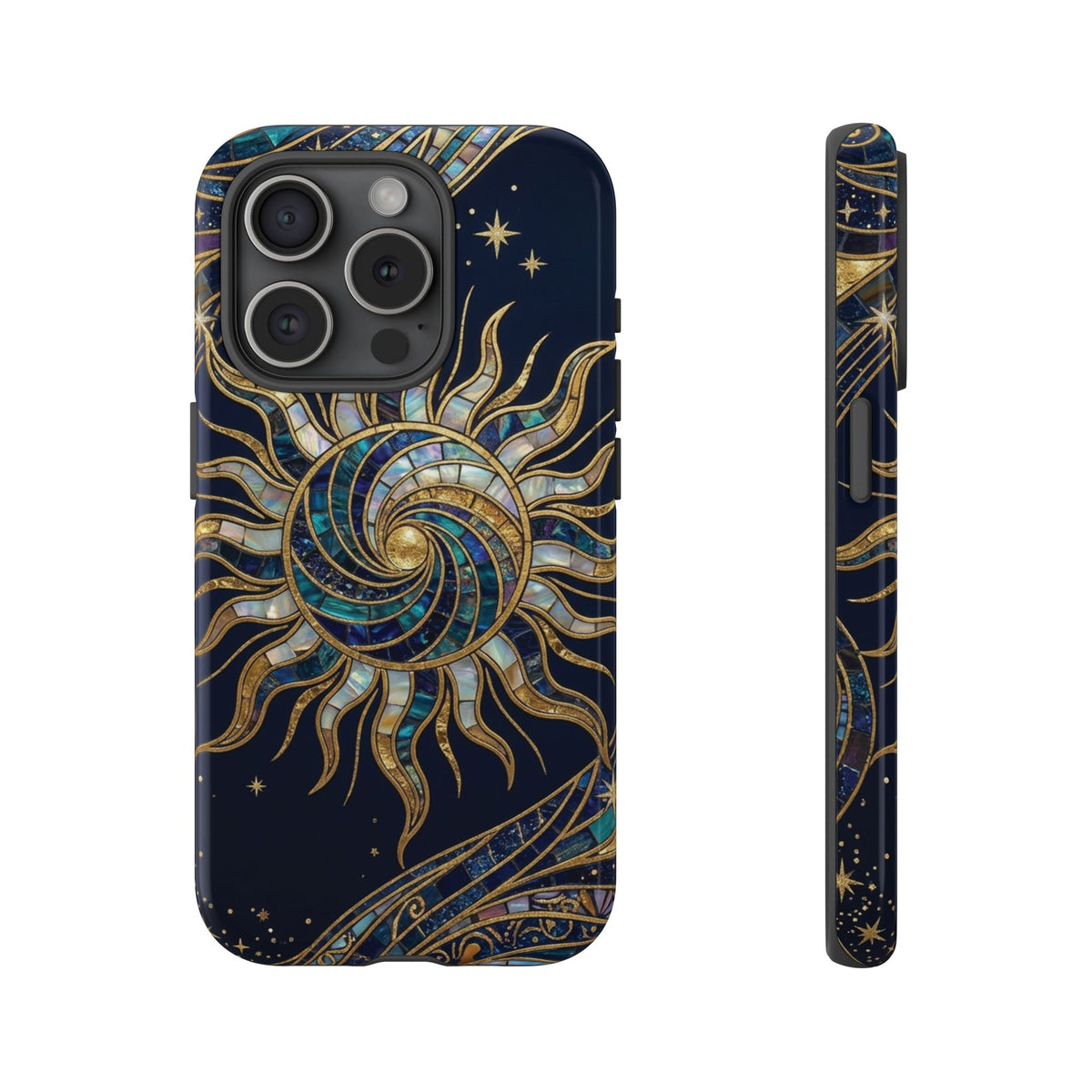 Elegant Navy & Gold Solar Spiral Phone Case