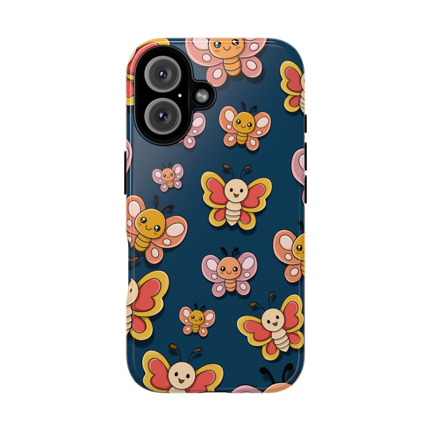 Dark Blue Butterfly Sticker Design Phone Case - Blue Phone Case - iPhone 16 / Glossy