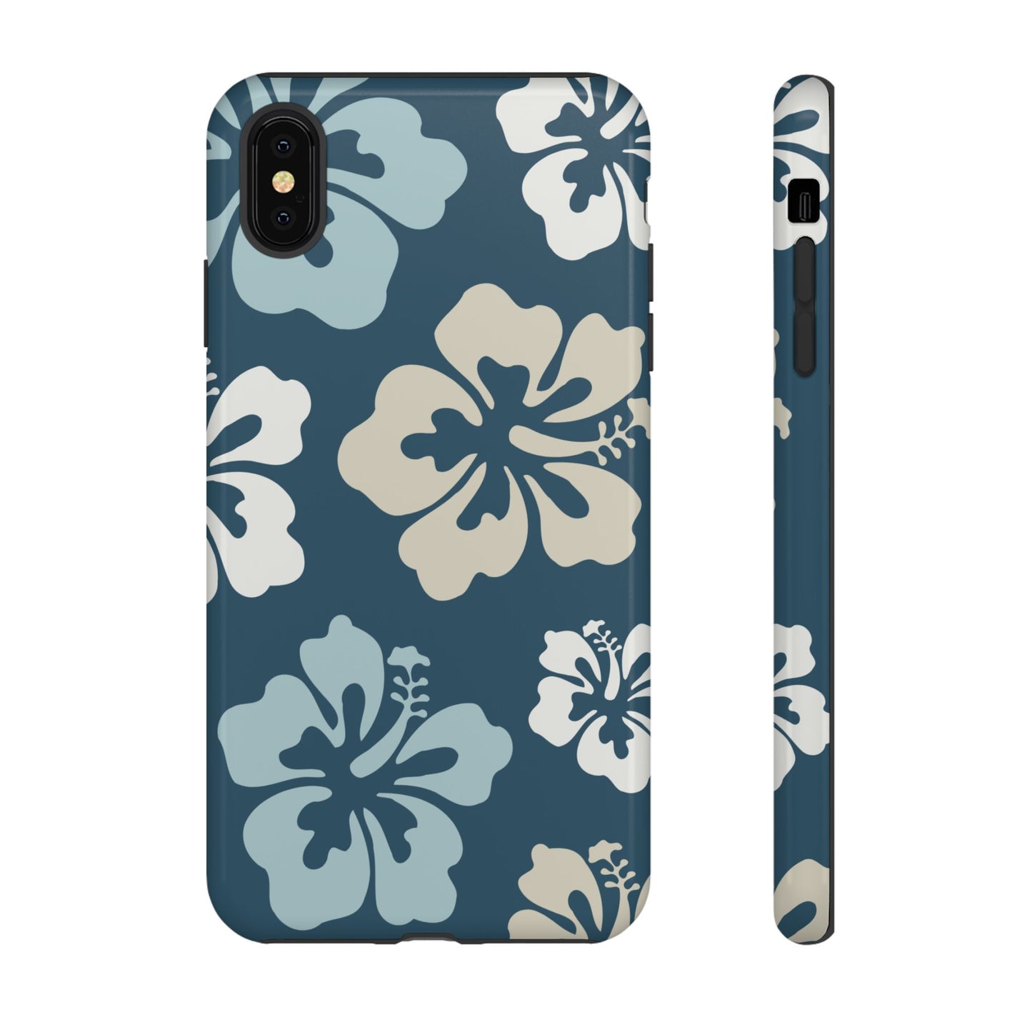 iPhone XS MAX / Glossy Phone Case - ’Blue Hibiscus Retro Pattern #1’ Phone Case