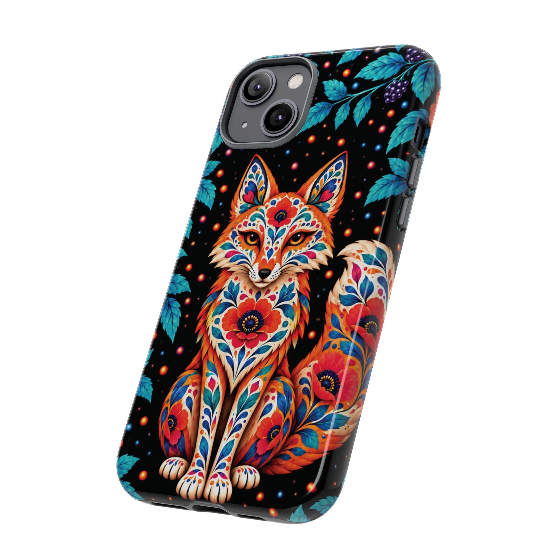 Vibrant Orange and Turquoise Calavera Fox Phone Case - Multicolor Phone Case