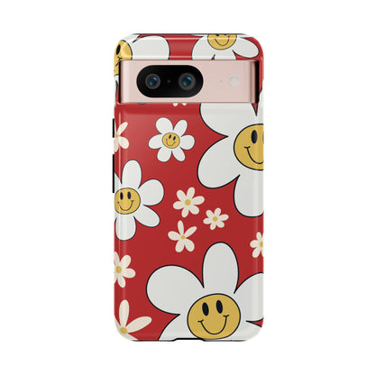 Fun Retro Daisy Pattern with Red Background Phone Case - Red Phone Case - Google Pixel 8 / Glossy