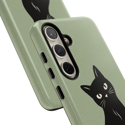 Minimalist Sage Green & Black Cat Phone Case