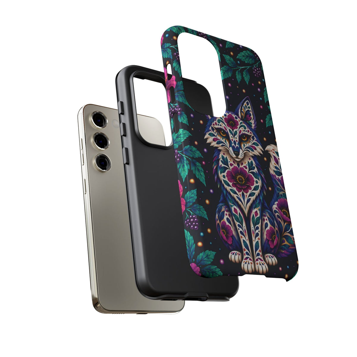 Vibrant Purple and Teal Calavera Fox Phone Case - Multicolor Phone Case