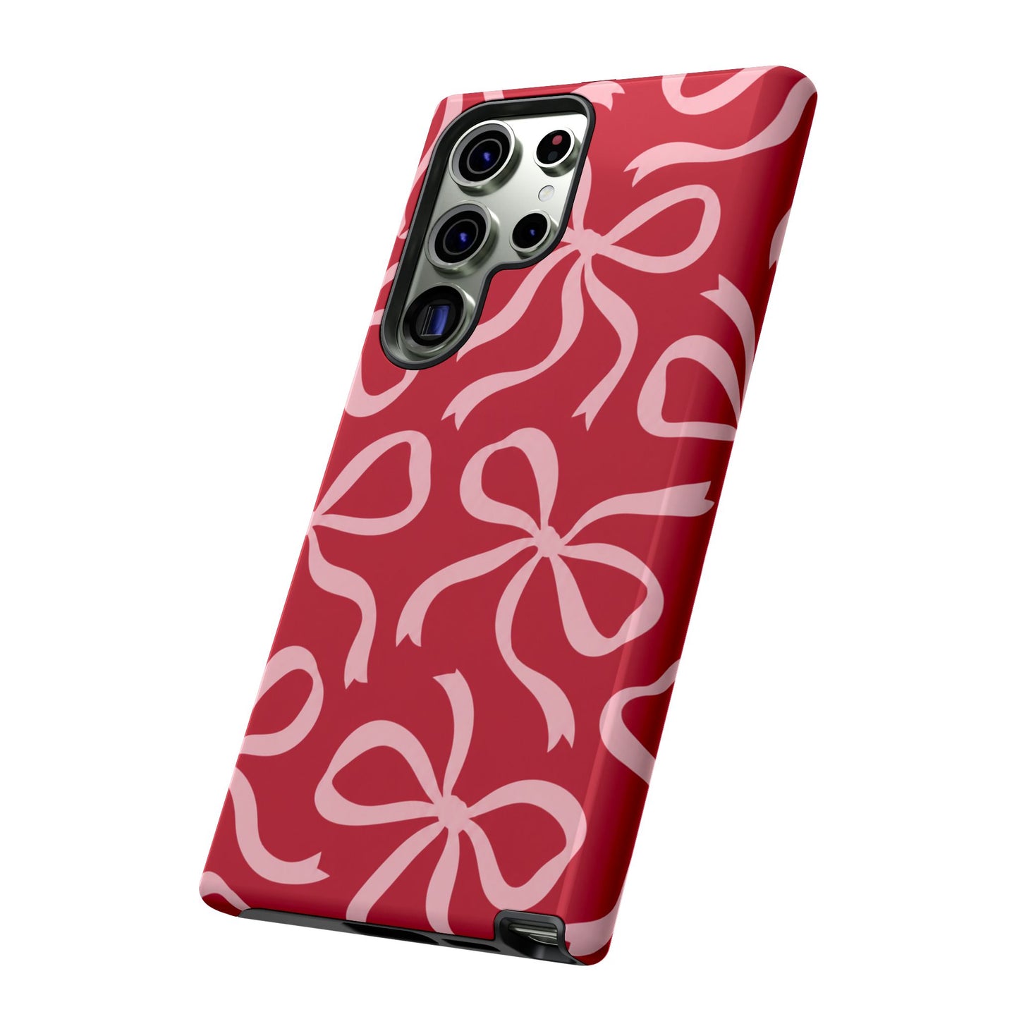 Bold Raspberry Red and Blush Pink Bow Pattern Phone Case