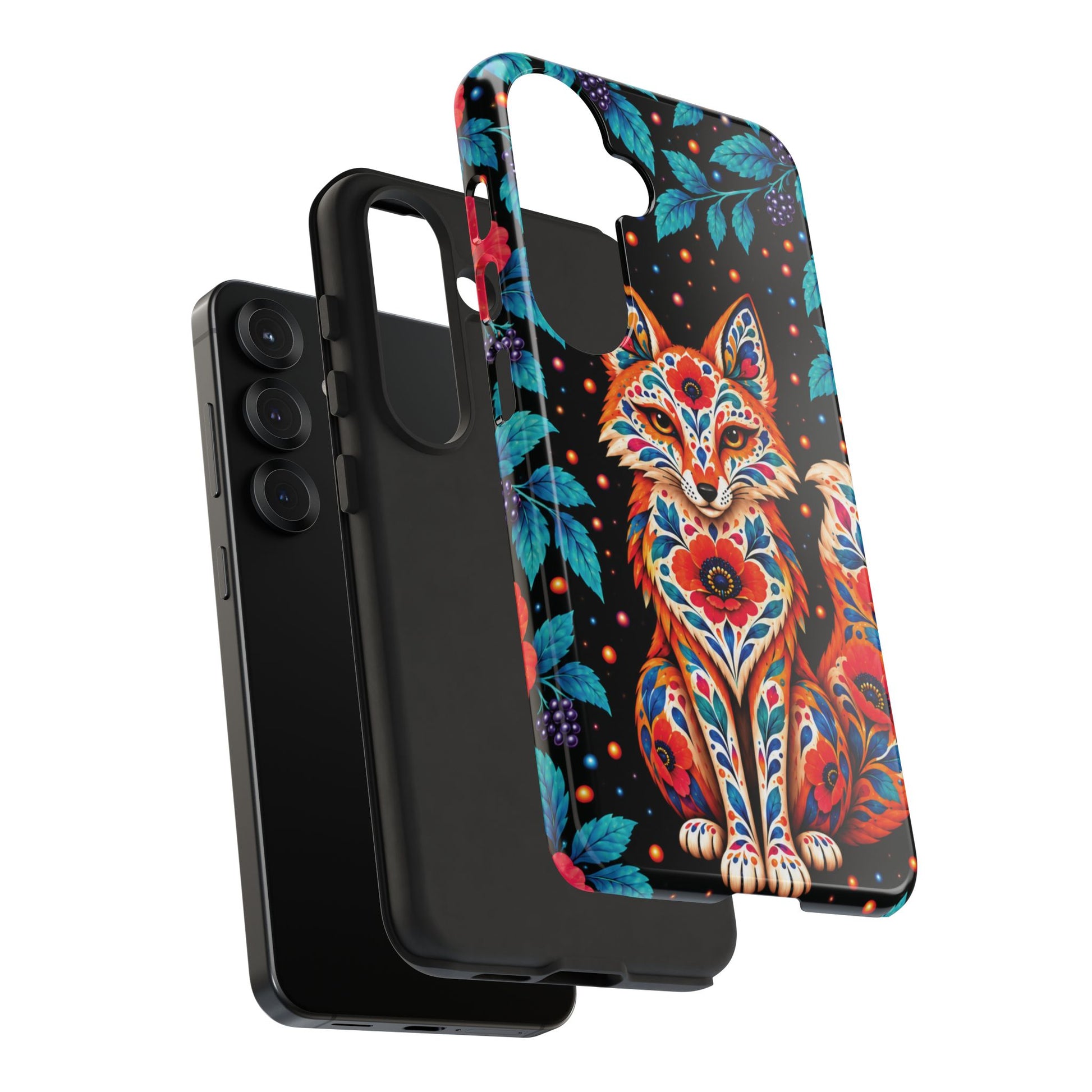 Vibrant Orange and Turquoise Calavera Fox Phone Case - Multicolor Phone Case