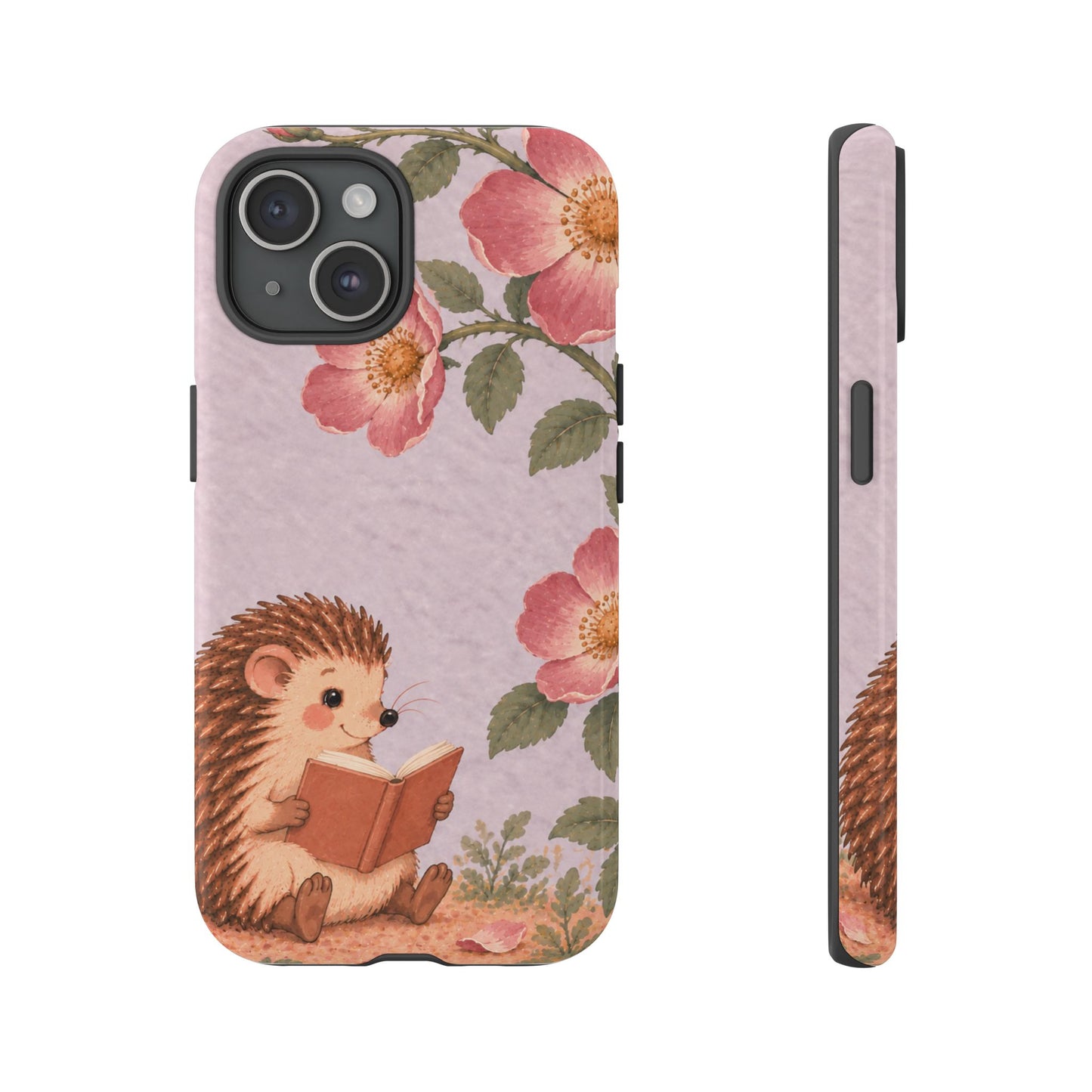 Whimsical Lilac Hedgehog and Wild Rose Phone Case - Purple Phone Case - iPhone 15 / Glossy