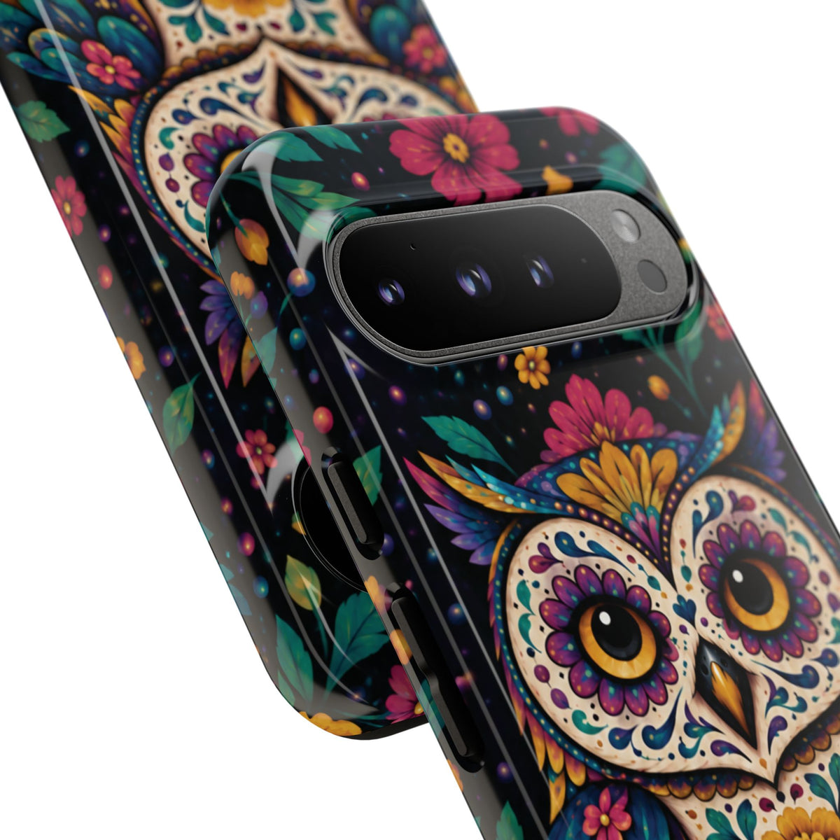 Vibrant Purple and Teal Calavera Owl Phone Case - Multicolor Phone Case