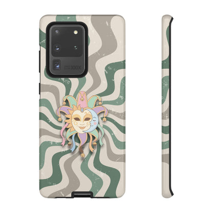 Samsung Galaxy S20 Ultra / Glossy Phone Case - Sun & Moon Jester Mask – Green Retro Wave Phone Case
