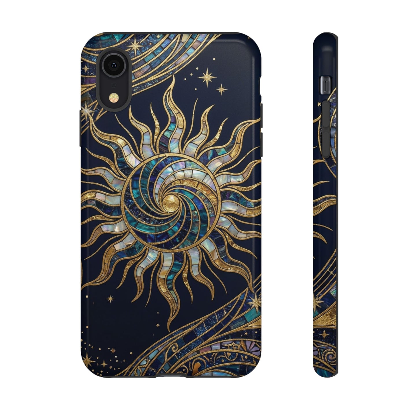 Elegant Navy & Gold Solar Spiral Phone Case