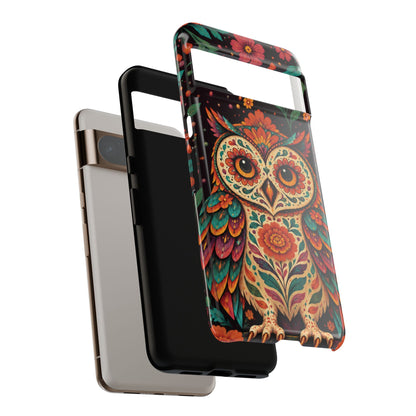 Vibrant Terracotta and Teal Calavera Owl Phone Case - Multicolor Phone Case