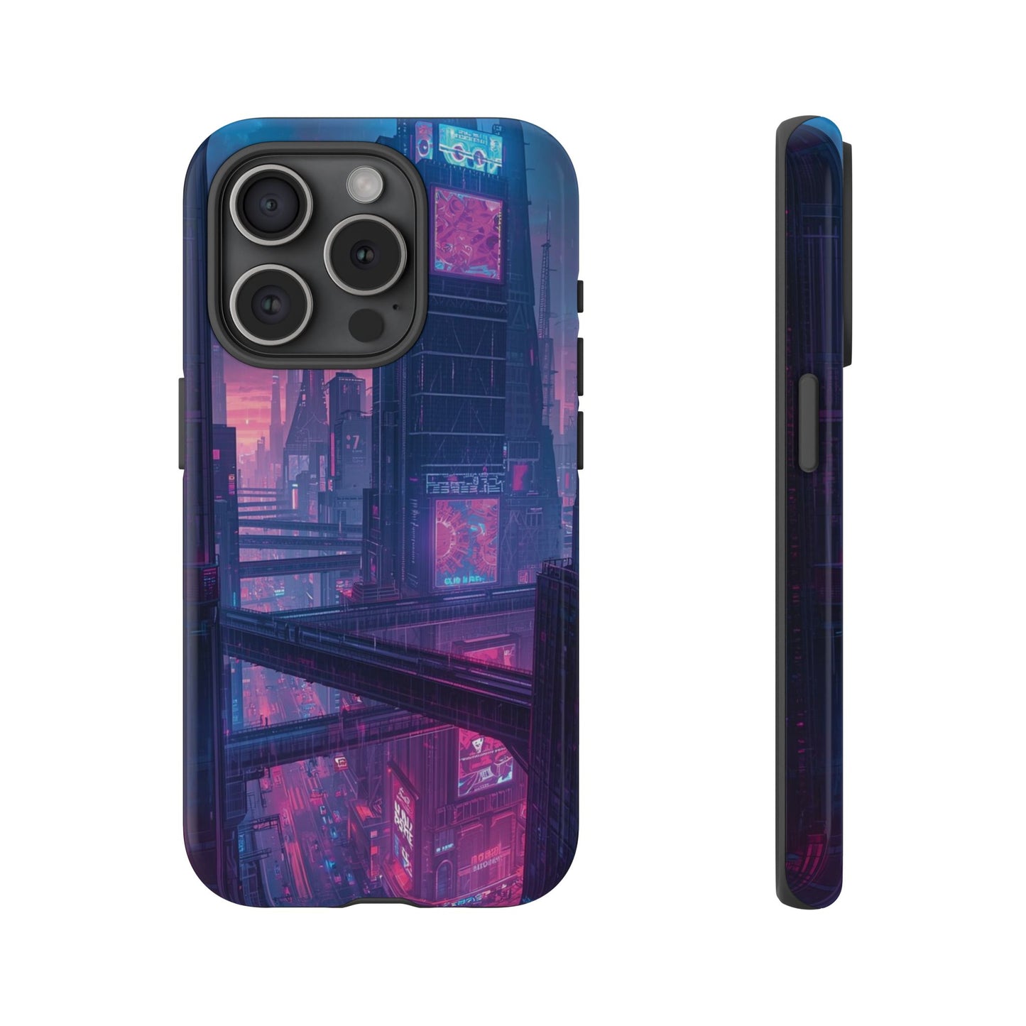 Neon Cyberpunk Megacity Sci-fi Phone Case - Blue Phone Case - iPhone 15 Pro / Glossy