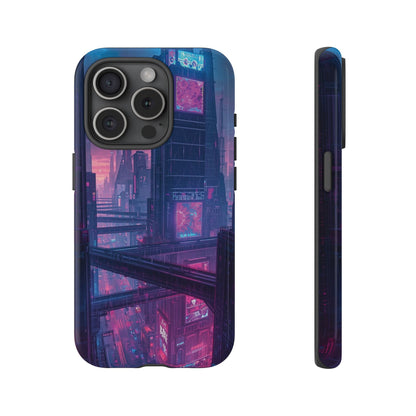 Neon Cyberpunk Megacity Sci-fi Phone Case - Blue Phone Case - iPhone 15 Pro / Glossy