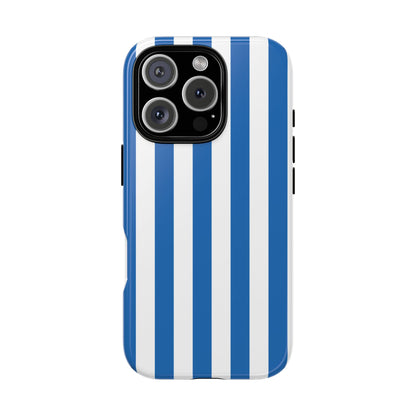 iPhone 16 Pro / Glossy Phone Case - Simple Light Blue & White Stripe Pattern Phone Case
