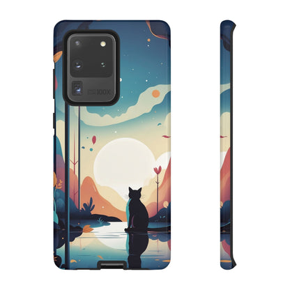 Samsung Galaxy S20 Ultra / Glossy Phone Case - Stylised Cat & Moon Design Phone Case