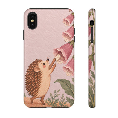 Whimsical Blush Pink Hedgehog and Foxglove Phone Case - Pink Phone Case - iPhone XS MAX / Glossy