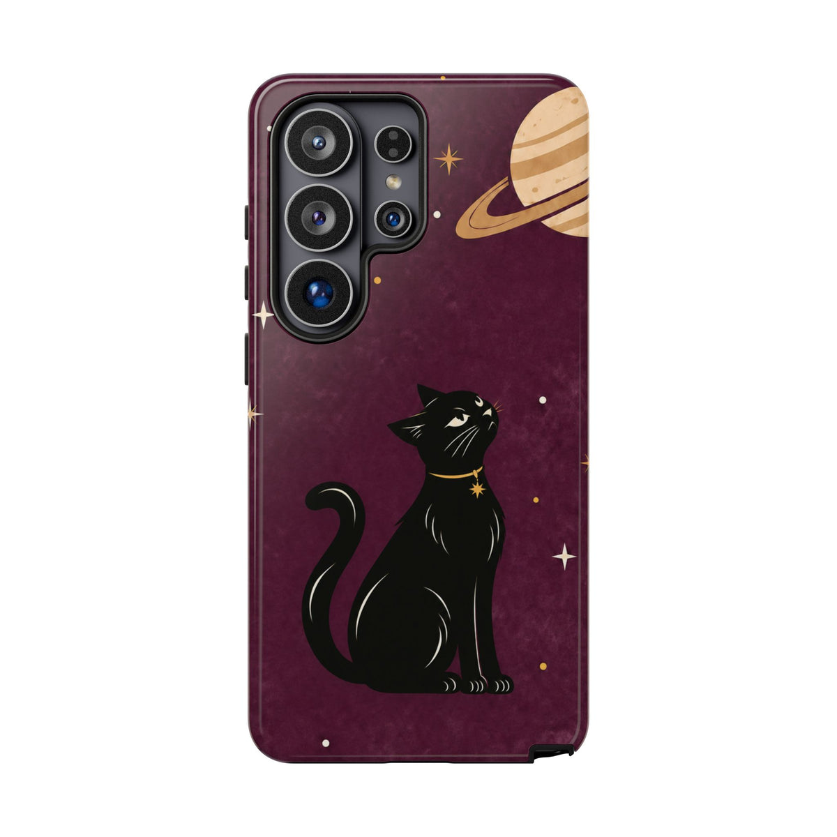 Whimsical Plum Celestial Black Cat Phone Case