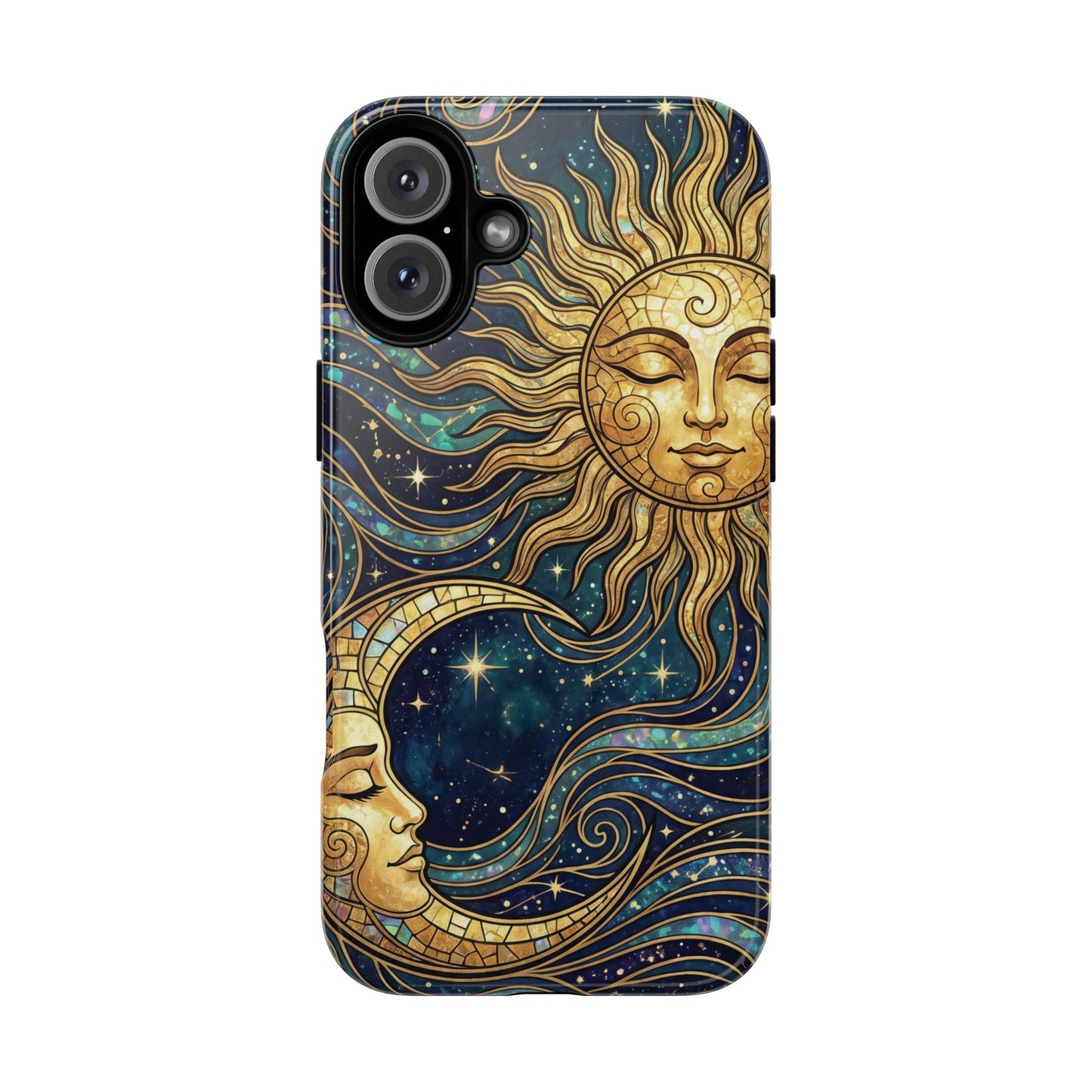 Elegant Teal & Gold Sun and Moon Phone Case