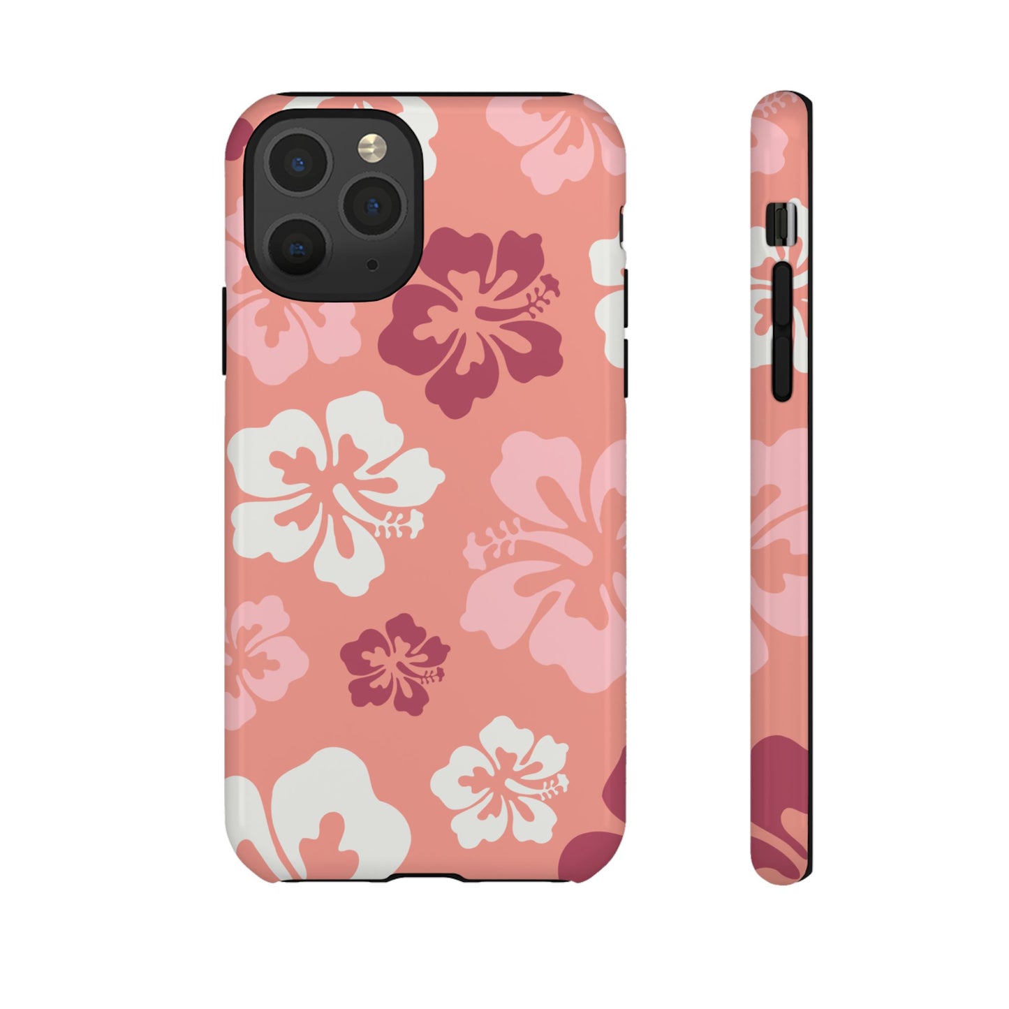 iPhone 11 Pro / Glossy Phone Case - ’Pink Hibiscus Retro Pattern #3’ Phone Case
