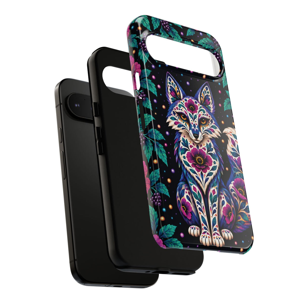 Vibrant Purple and Teal Calavera Fox Phone Case - Multicolor Phone Case