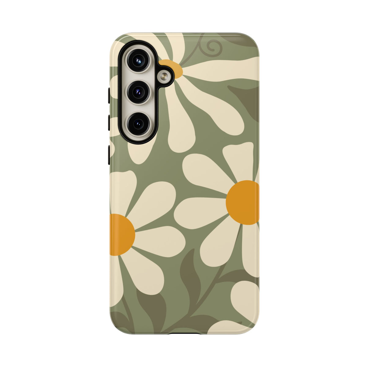 Retro Green Daisy Pattern #2 Phone Case - Green Phone Case - Samsung Galaxy S24 Plus / Glossy