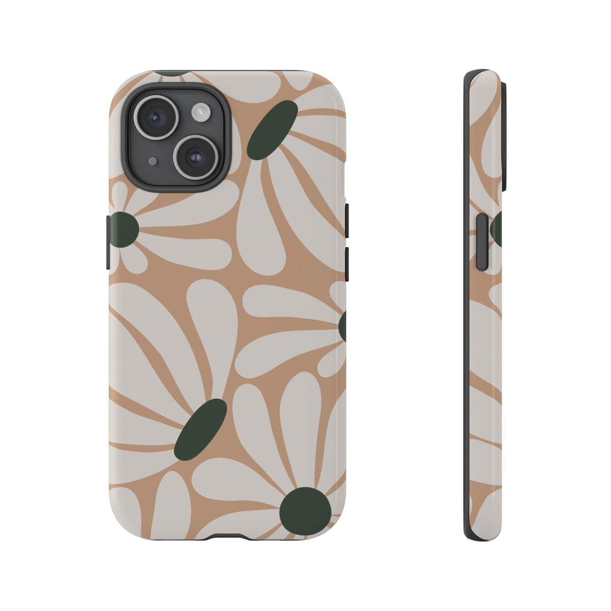Retro Beige & White Daisy Pattern Phone Case - Beige Phone Case - iPhone 15 / Glossy