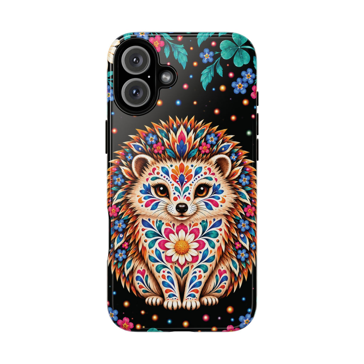Vibrant Orange and Turquoise Calavera Hedgehog Phone Case - Multicolor Phone Case - iPhone 16 Plus / Glossy
