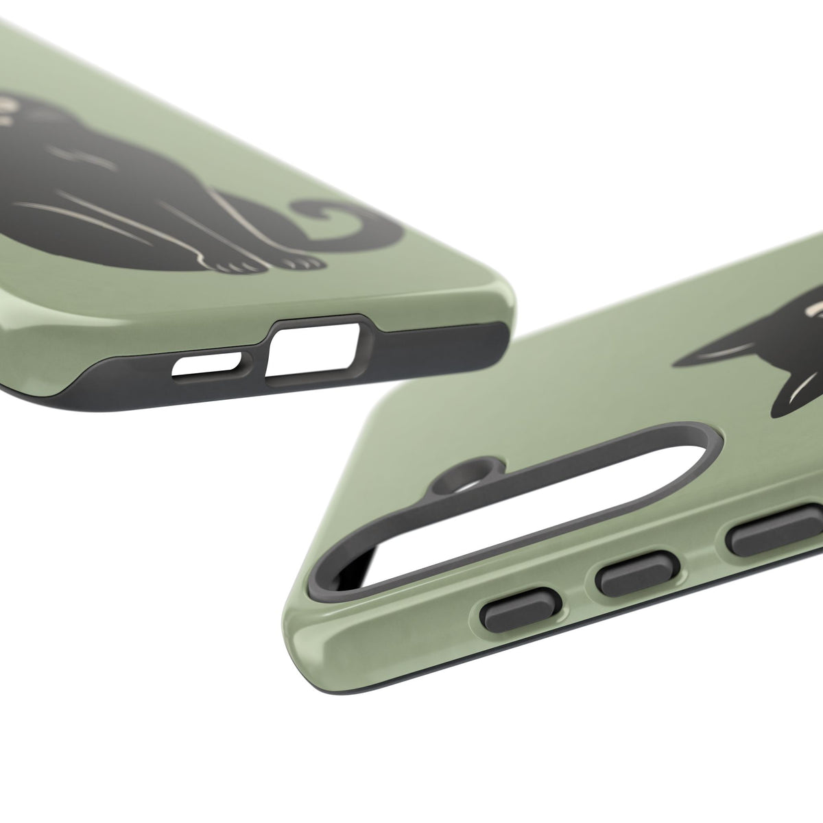Minimalist Sage Green & Black Cat Phone Case