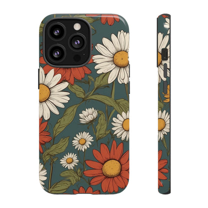 iPhone 13 Pro / Glossy Phone Case - Boho Chic Daisies Floral Pattern ’White & Red’ Phone Case