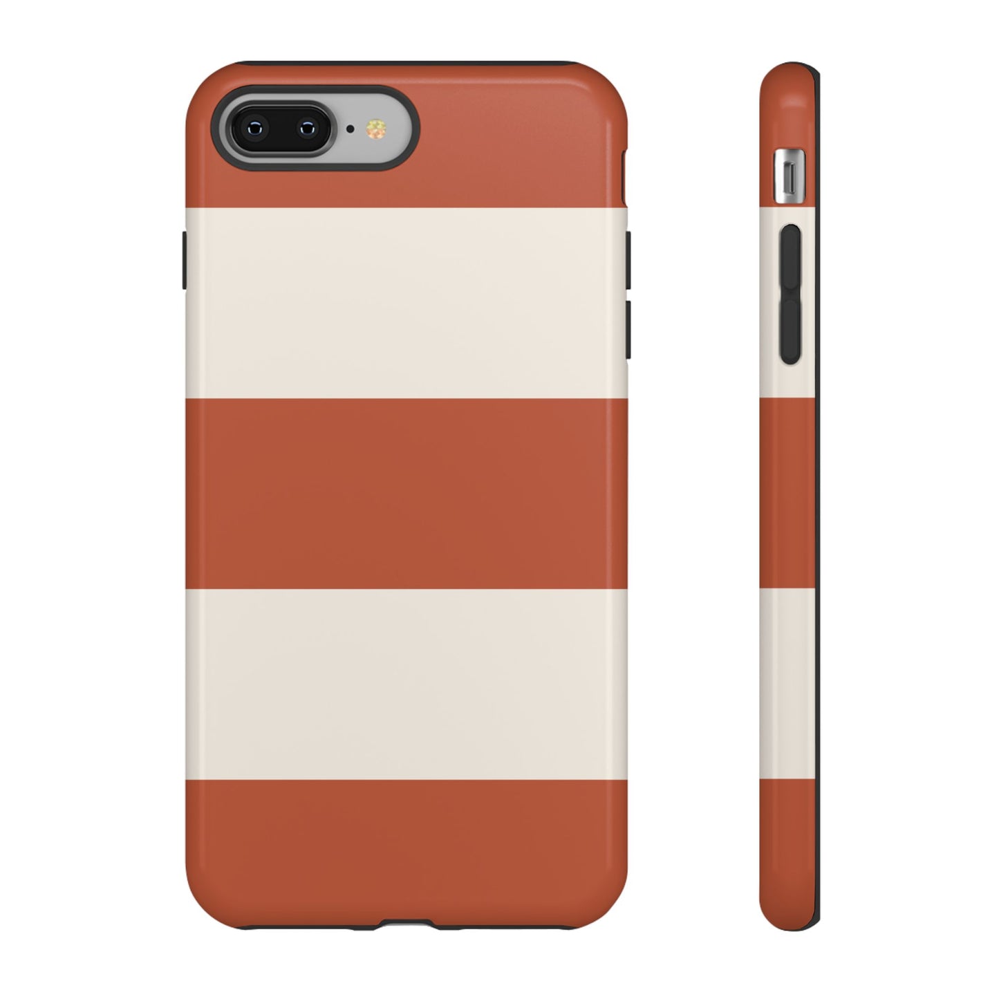 iPhone 8 Plus / Glossy Phone Case - Terracotta Horizontal Stripe Pattern Phone Case