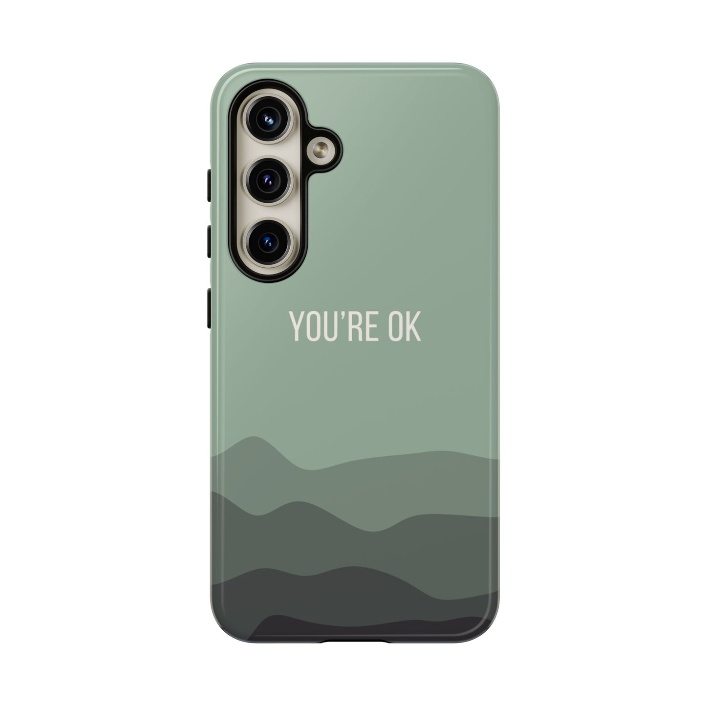 Samsung Galaxy S24 / Glossy Phone Case - Minimalist Green Waves ’You’re OK’ Statement Phone Case