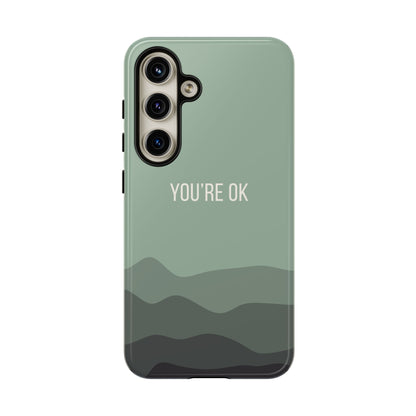 Samsung Galaxy S24 / Glossy Phone Case - Minimalist Green Waves ’You’re OK’ Statement Phone Case