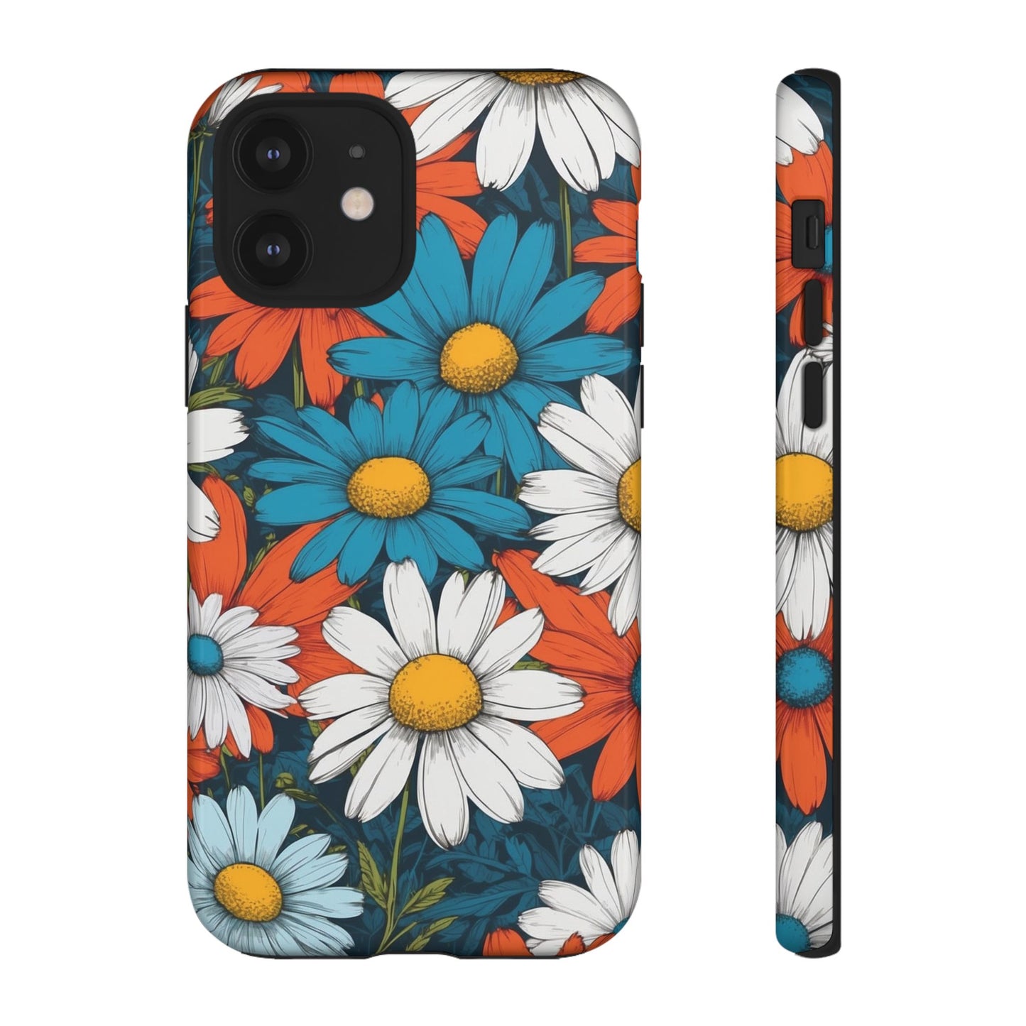 iPhone 12 / Glossy Phone Case - Pop Art Daisies Illustration ’Red & Blue’ Phone Case