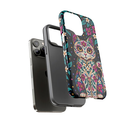 Vibrant Purple and Teal Calavera Cat Phone Case - Multicolor Phone Case