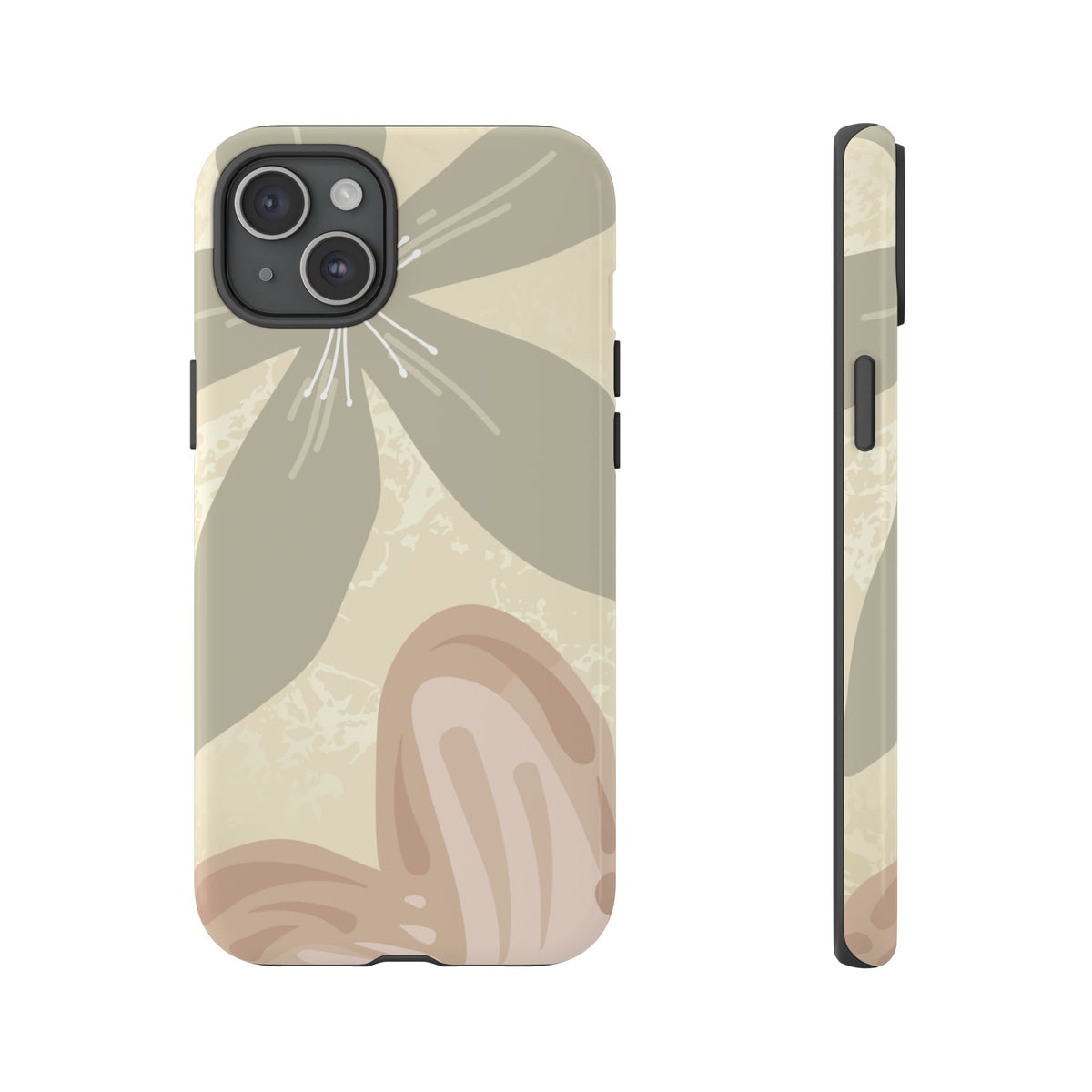 Hibiscus Heart Pattern Phone Case - Beige Phone Case - iPhone 15 Plus / Glossy