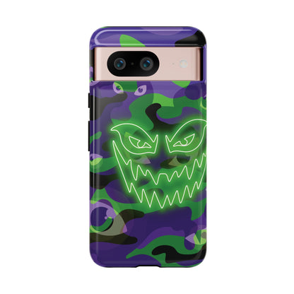 Google Pixel 8 / Glossy Phone Case - Green & Purple Neon Face Camo Phone Case