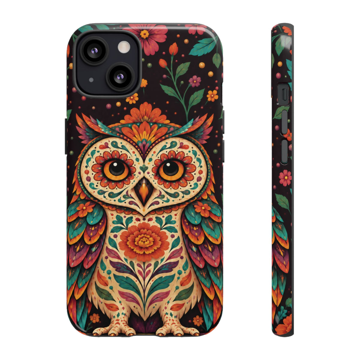 Vibrant Terracotta and Teal Calavera Owl Phone Case - Multicolor Phone Case - iPhone 13 / Glossy