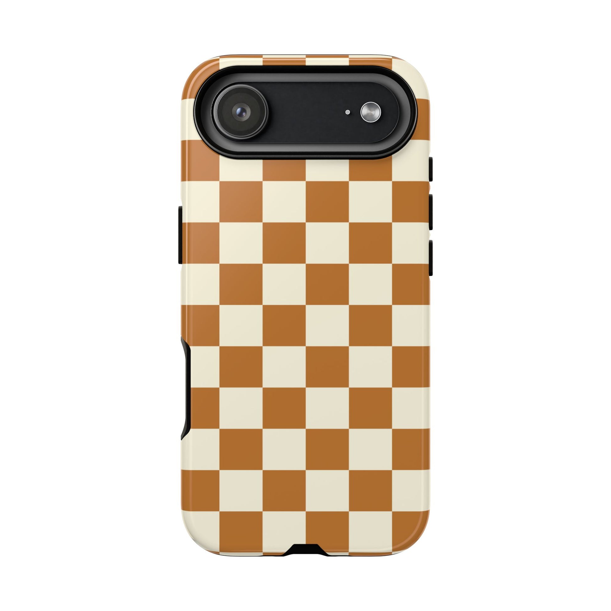 iPhone 17 Air / Glossy Phone Case - ’Orange & White Checkered Pattern’ Phone Case