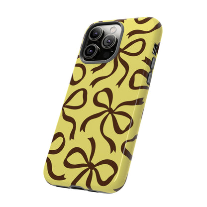 Bold Butter Yellow and Chocolate Brown Bow Pattern Phone Case