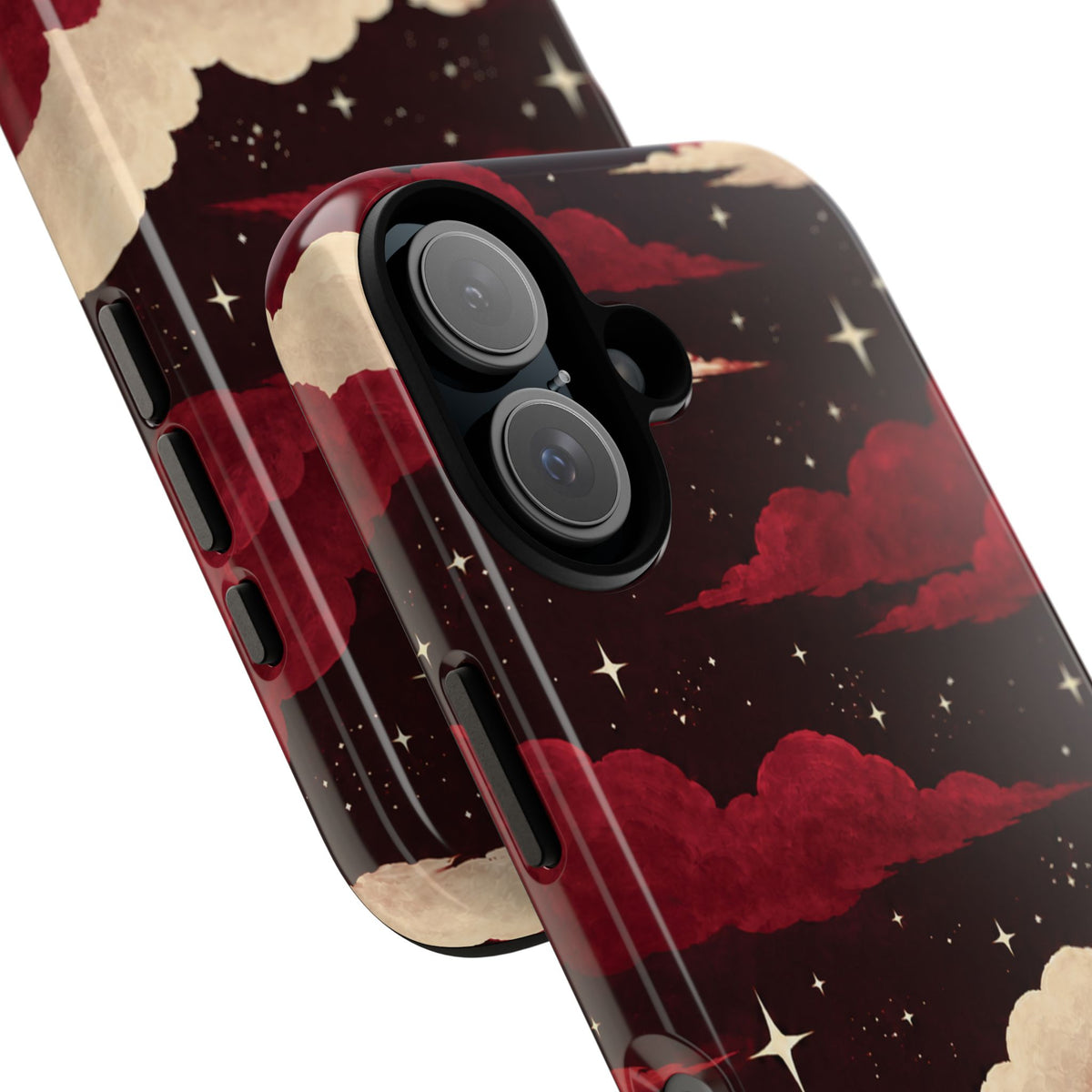 Illustrated Crimson Red Clouds & Stars Phone Case