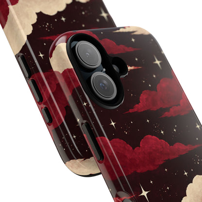 Illustrated Crimson Red Clouds & Stars Phone Case