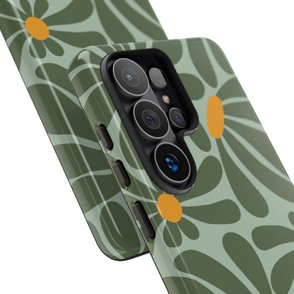 Retro Green Daisy Pattern Phone Case - Green Phone Case