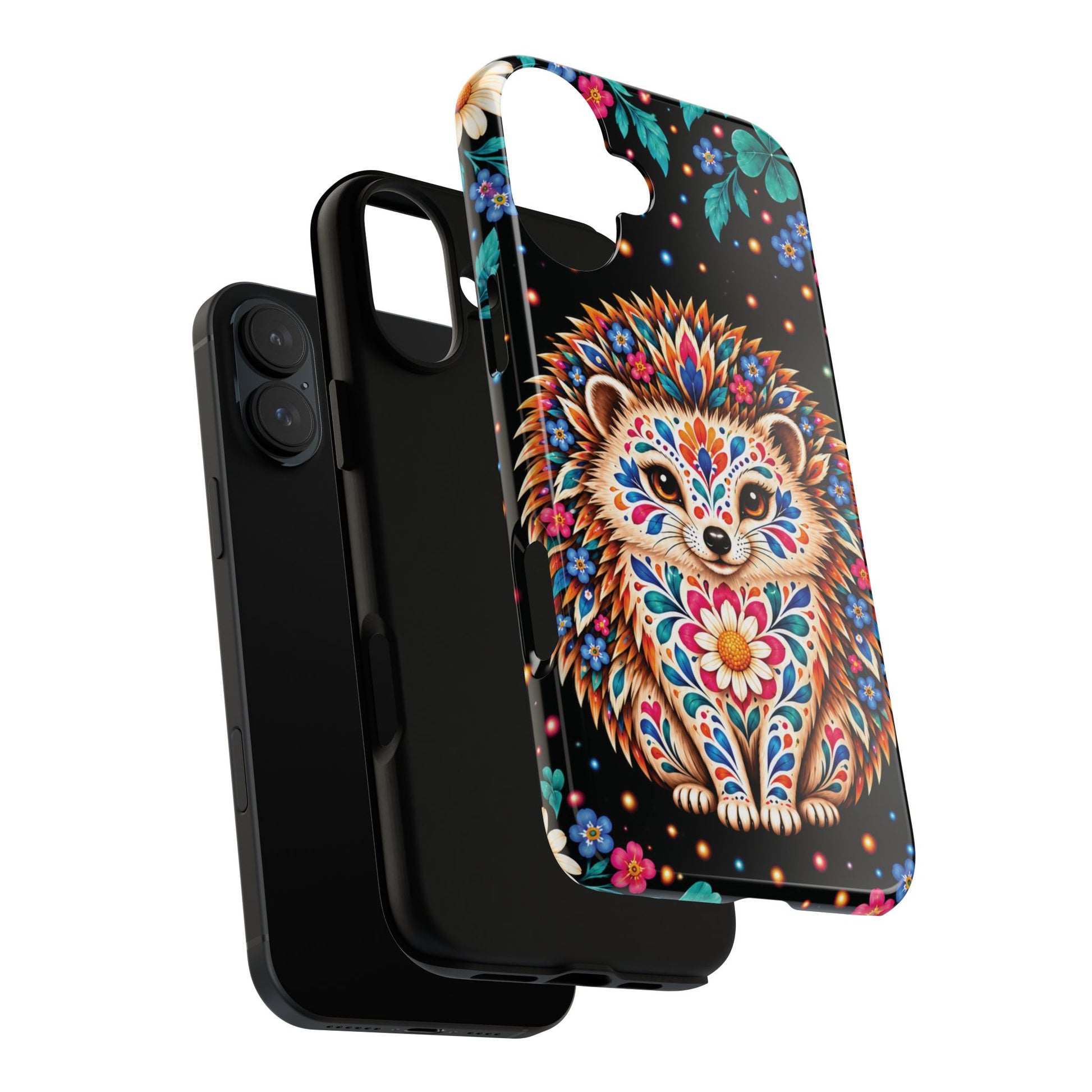 Vibrant Orange and Turquoise Calavera Hedgehog Phone Case - Multicolor Phone Case