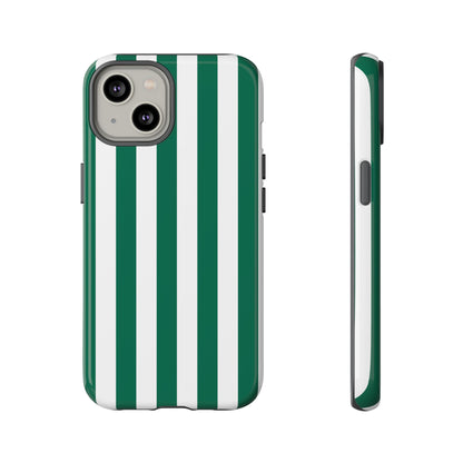 iPhone 14 / Glossy Phone Case - Simple Green & White Stripe Pattern Phone Case