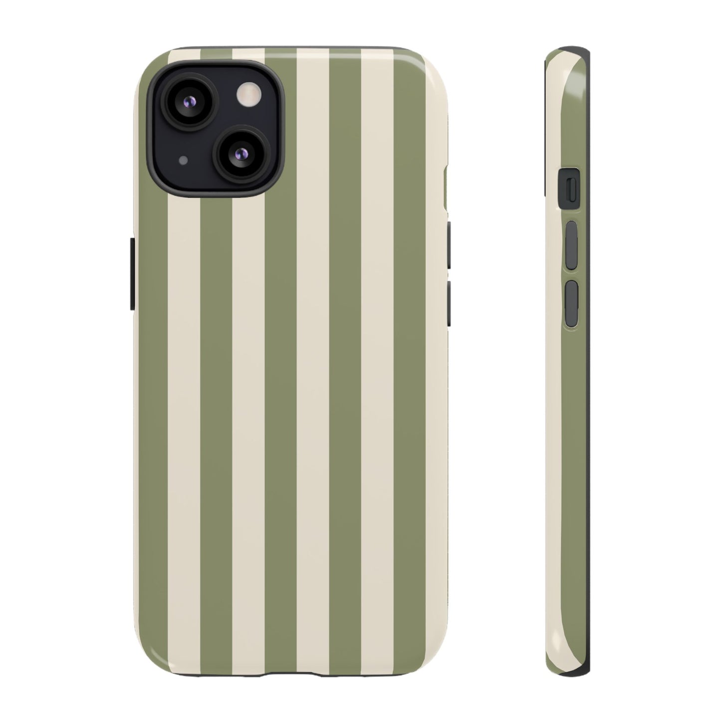 iPhone 13 / Glossy Phone Case - ’Olive & Beige Stripe Pattern’ Phone Case