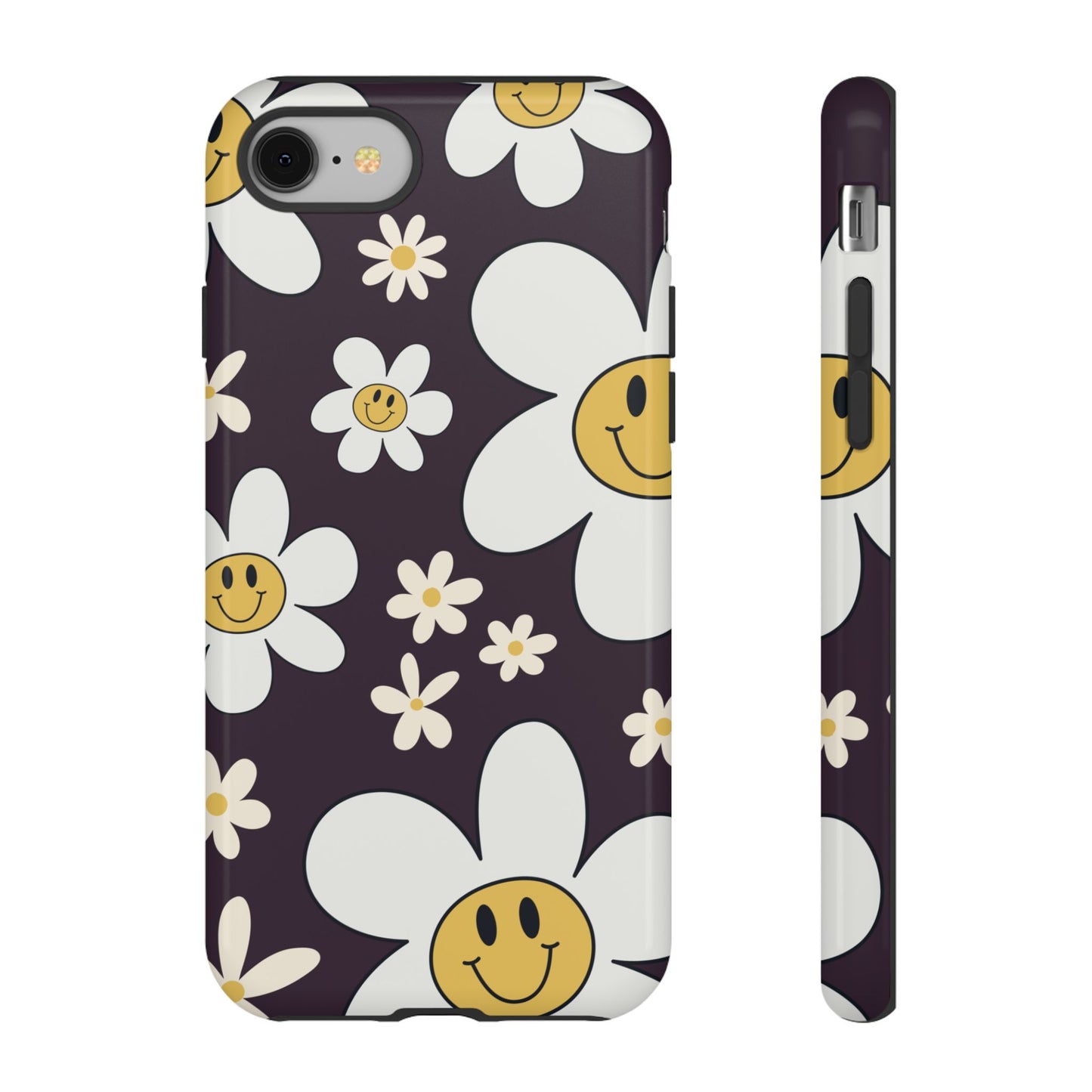 iPhone 8 / Glossy Phone Case - Fun Retro Daisy Pattern with Purple Background Phone Case