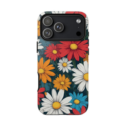 iPhone 17 Pro Max / Glossy Phone Case - Pop Art Daisies Illustration ’Red & Orange’ Phone Case