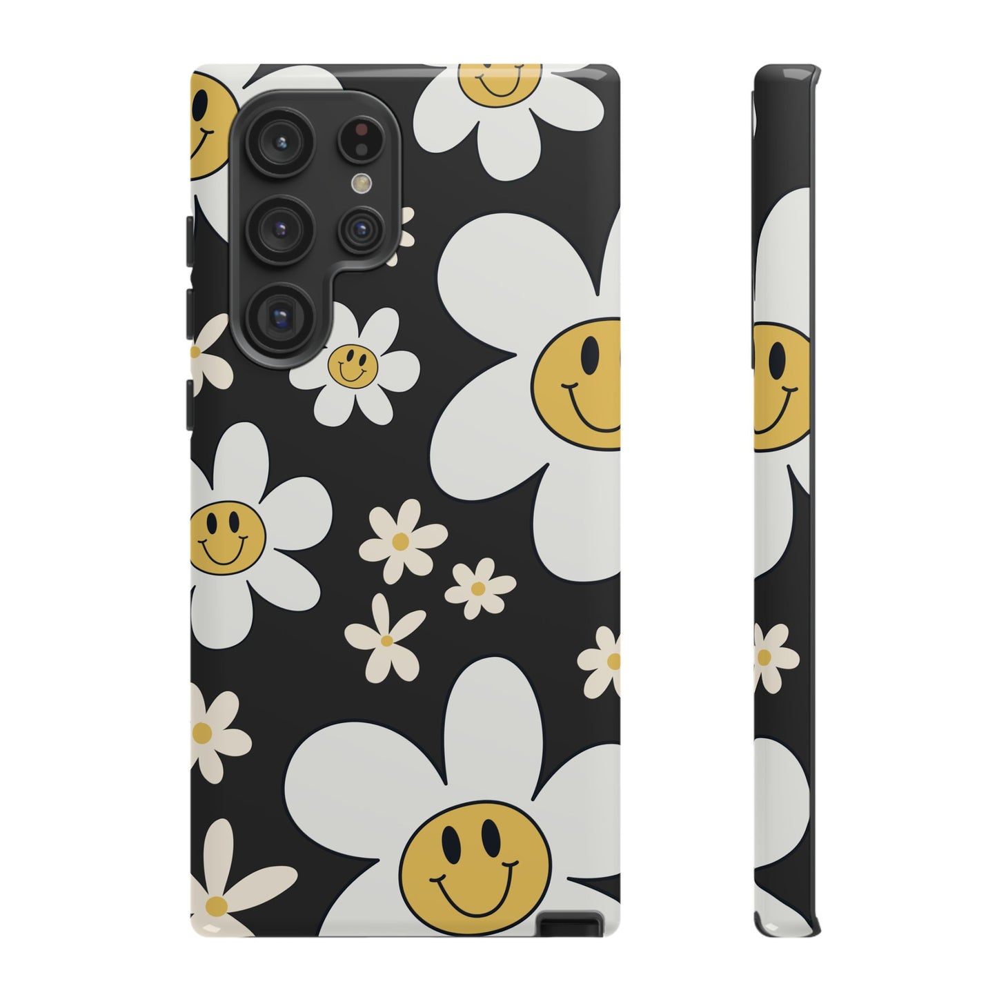 Samsung Galaxy S22 Ultra / Glossy Phone Case - Fun Retro Daisy Pattern with Dark Grey Background Phone Case