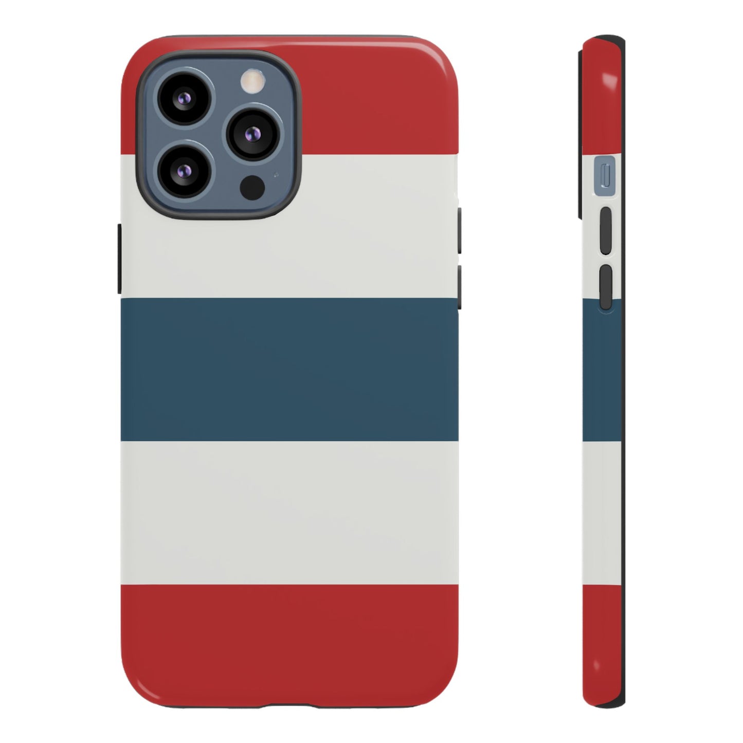 iPhone 13 Pro Max / Glossy Phone Case - Red White & Blue Horizontal Stripe Pattern Phone Case