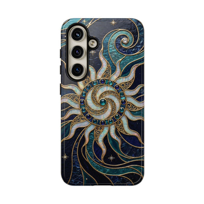 Elegant Teal & Gold Cosmic Sunburst Phone Case