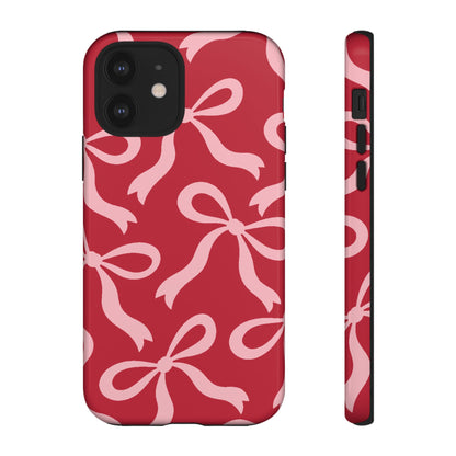 Bold Raspberry Red and Blush Pink Bow Pattern Phone Case - Red Phone Case - iPhone 12 / Glossy